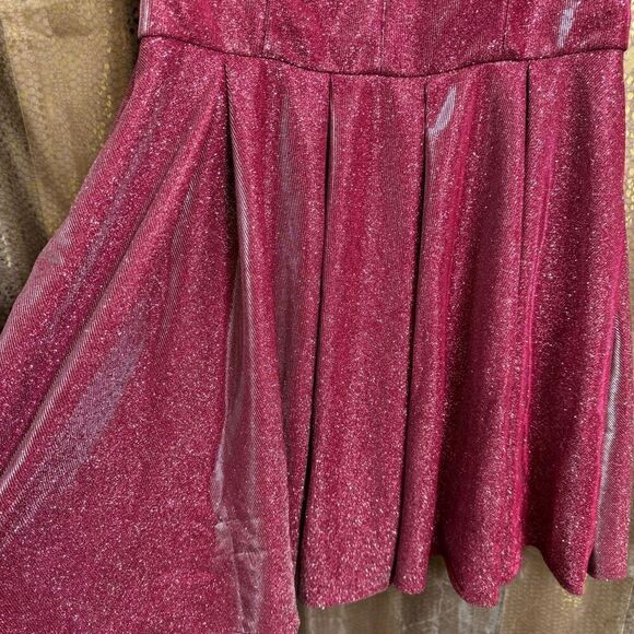 B.Darlin Pink Sparkly Glitter Fit And Flare Pocketed Mini Dress Large - Picture 4 of 8
